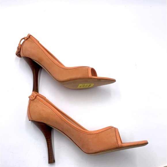 Auth NWT Giuseppe Zanotti TAK 90 Sandolo Peach Peep Toe Suede 4" Heels US 7.5B - Picture 11 of 16